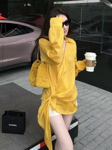 SHANGSHA | Light Mature Unique Stylish Youthful Shirt Yellow