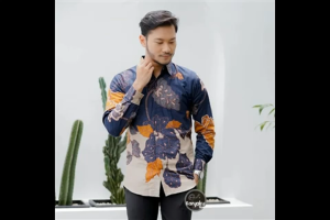 Batik Couple Pasangan Muda Keluarga Seragam Lebaran Kondangan Modern Ayah Anak Laki Istri Mawar Navy