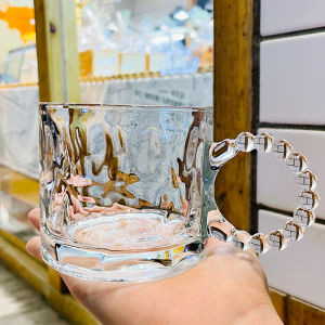 Glass Niche Style Ins Big Ear Ring with Handle Glass Water Cup Aurora Laser Beer Steins Household Coffee Cup
