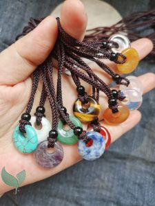 18mm Circle Donut pendant Necklace Natural Semi-Precious Stone Ping an kou Amulet Lucky Pendant Necklace for Men Women Adjustable Rope