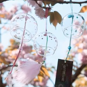 Lonceng Angin Jepang Fung Ling Lonceng Angin Gantung Motif Bunga Sakura Bahan Kaca
