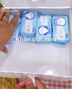 [5 Lốc] 40 gói khăn ướt mini bỏ túi không mùi khăn giấy ướt bỏ túi khăn ướt du lịch ( gói 8 tờ)