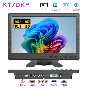 KTYDKP 10.1 Inch LCD HD Monitor Mini TV Computer Display Screen 2 Channel Video Input Security Monitor with Speaker VGA BNC HDMI