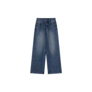 NIHAOKANONG | Quần Jeans Thẳng Rộng Eo Cao Vải Fleece Đã Giặt