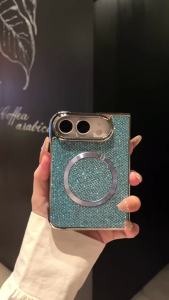 Magnetic Luxury Glitter Phone Case For iPhone Duo Electroplated Frame With Tempered Glass Screen Protector Cover Capinha Caha