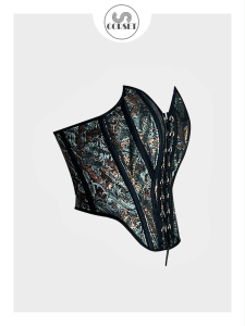 Green Flower Jacquard weave Corset S.corset