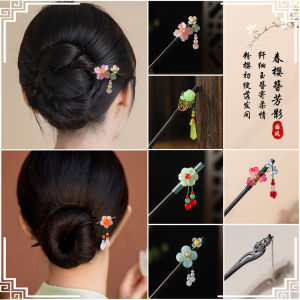 Antique Black Ebony Wood Hairpin with Tassel for Women Traditional Chinese Style Hair Accessories for Wedding Party Daily Use
