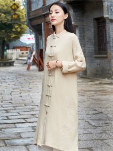 เสื้อคาร์ดิแกนแขนยาวสไตล์จีนสำหรับผู้หญิง ฤดูใบไม้ผลิและฤดูใบไม้ร่วง เสื้อคลุมกันหนาวยาวแบบย้อนยุค ปิดด้วยกระดุม แฟชั่นใหม่ 2025