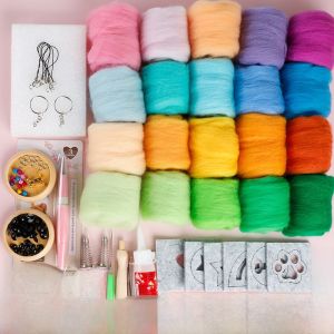 Zazale Colorful Wool Felt Doll DIY Handmade Beginner Material Kit 70S Wool Strips 5g Sewing Craft Kit for Home Fabric Art