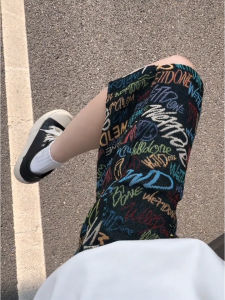 Quần Short Dệt Kim in Họa Tiết Graffiti Mùa Hè Cho Nam Quần Dài Đến Giữa Bắp Chân Phong Cách Đường Phố Hawaii Đi Biển