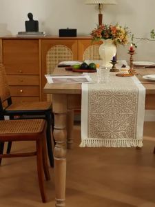 SWEET Ramadan Festival Decorative Cotton-Linen Thick And Waterproof Anti-Oil Resistant Suitable For Home Restaurant Table Runner Tassel Design