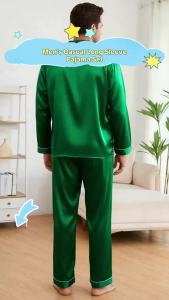 Bộ Đồ Ngủ Satin Nam Tay Ngắn Áo Có Cổ Quần Cạp Chun Chất Liệu Mềm Mại Bóng Mượt Thoải Mái Thích Hợp Mặc Thường Ngày