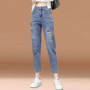 High Waist Slimming Vintage Harlan Denim Jeans Women Summer Thin New Small Size Eighteen Old Dad Pants Cool Feeling Light Weight