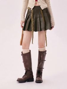 Chuu | Faux Leather Pleated H-Line Mini Skirt