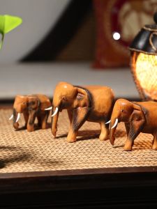 Hand Carved Wooden Elephant Statue Home Feng Shui Decoration Office Desktop Bookshelf Living Room Sculpture