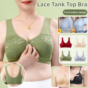Front Button Lace Tank Top Bra For Middle-Aged And Elderly Push Up Anti-Sagging No Steel Ring Underwear Mothers Nursing Lingerie