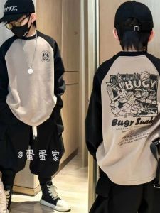 Boys Pure Cotton Long Sleeve T-Shirt Base Layer Shirt Patchwork Cool Inner Wear Spring Autumn Season Outdoor Cartoon Print