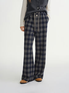 DUSHU | Large Size Plaid Loose Retro Elastic Waist Leisure Pants