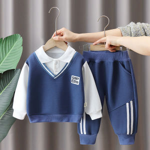 Boys Autumn Fashionable School Style Clothing Set Baby Handsome Gentleman Outfit Sweatshirt Spring Autumn Two-Piece Set