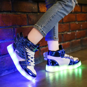Gluonlan Childrens Sports Shoes Luminous Flashing Charging Night Vision Anti-slip Light up Shoes for Boys Girls Students
