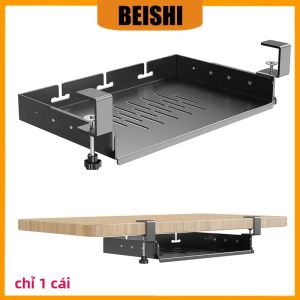 BEISHI | Không Cần Khoan Dưới Bàn Để Gắn Máy Tính Xách Tay Khay Lưu Trữ Bằng Kim Loại Có Quản Lý Cáp Đa Năng Treo Trong Gia Đình Dụng Cụ Sắp Xếp Tiết Kiệm Không Gian