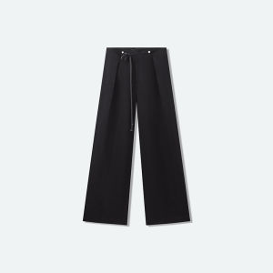 Acetate Black Drawstring Wide Leg Pants