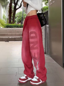 Quần Ống Rộng Thắt Nơ Cho Nữ Mùa Xuân 2024 Quần Dài Thể Thao Rộng Rãi Có Dây Rút Màu Khối Quần Dài Cotton Cạp Cao