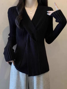 Versatile French Style Irregular Solid Long Sleeve Knitwear