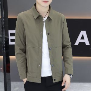 HENGYUANXIANG | เสื้อแจ็คเก็ตผู้ชายฤดูใบไม้ผลิและฤดูใบไม้ร่วง ทรงเข้ารูป เสื้อเชิ้ตคอปก ทรงเข้ารูป แขนยาว ปกติ ปกติ