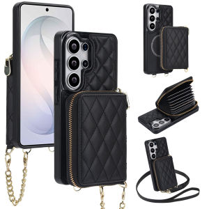 szhaiyu | Leather Cards Bag Case For Samsung Galaxy S26 S25 S24 S23 Ultra Plus FE S25E A57 A37 A56 A36 A55 A35 With Wrist Strap Lanyard