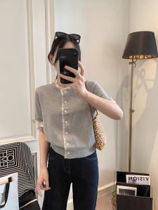 เสื้อคาร์ดิแกนถักบางสำหรับผู้หญิง แขนสั้น ผ้าลินิน ผ้าชีฟอง ผ้าไหม แฟชั่นฤดูใบไม้ร่วง 2025 เสื้อชั้นในผู้หญิง