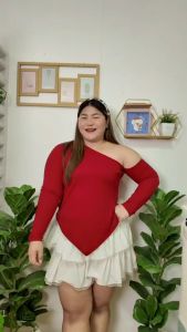 B4 เสื้อร่องCVCปาดไหล่ชายแหลม เฉียงข้าง รุ่นใหม่ - สำหรับสาวอวบสาวพลัสไซส์ อก 40-50 ใส่ได้ น่ารักมากกก