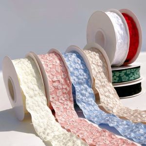 2.5/4cm 10 Yards Camellia Relief Flower Wave Ribbon for Gifts Wrapping Bouquets Bow Hair Ornaments DIY Crafts Wedding Decoration