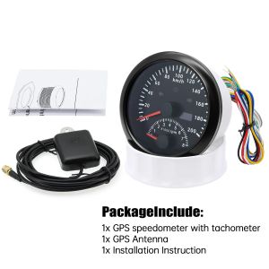 RYSJM | 120KMH200KMH 120MPH GPS Speedometer + Tachometer 0~8000RPM + GPS Antenna With 7 Colors LED For Car Boat 2 IN 1 85mm Gauge