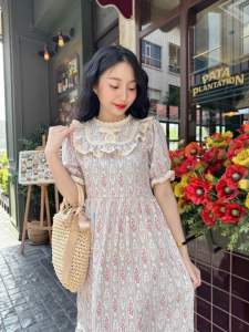 💕เดรสยาว แต่งระบายผ้าดอกไม้น่าร๊ากกก เดรสเกาหลี แฟชั่น งานราคาถูก