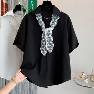 เสื้อเชิ้ตแขนสั้นหลวมๆ ลำลอง ฤดูร้อน 2025 ดีไซน์ใหม่ เสื้อผ้าทำงานสำหรับผู้หญิงไซส์ใหญ่ เสื้อผ้าทำงานสไตล์เกาหลี