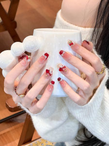 Handmade Short New Year Red Cat Eye High Quality Winter Nail Stickers