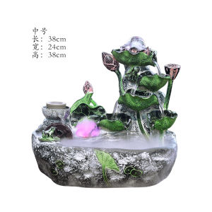 Chinese Style Lotus Flower Waterfall Fountain Decorative Piece Living Room Desktop Home Circular Water Landscape Decoration Moving in Gift