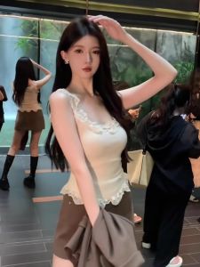 เสื้อกั๊กสายเดี่ยวลูกไม้ Pure Desire สำหรับผู้หญิง ทรงเข้ารูป แขนกุด เสื้อชั้นใน ดีไซน์เก๋ไก๋ สไตล์หวาน ฤดูร้อน 2024