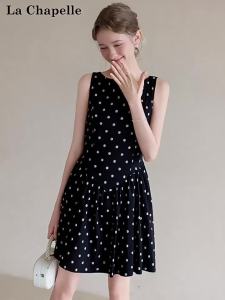La Chapelle | Polka Dot Bowtie A-Line Sleeveless Back Detail Short Dress