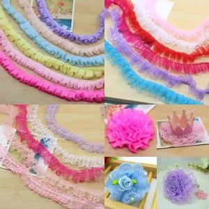 1 Yard/lot Multicolor Pretty Pleated Organza Lace Ribbon Gathered Mesh Fabric Handmade DIY Wedding Dress Lace Trim Sewing Craft
