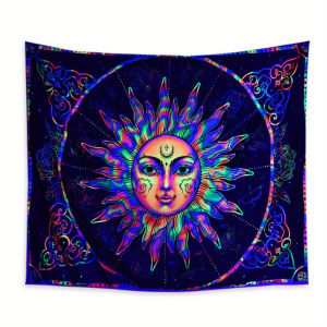 VIKAMA Sun Moon Energy Field Tapestry Illusion Gradient Fabric Bohemian Living Room B&B Room Decoration