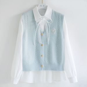 Sweet Short Sleeveless V-Neck Knitted Vest Womens Style 2025 Autumn Winter New Arrival College Trend Button Detail Thickened