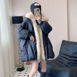 Áo Khoác Lông Thú Thật OFTBUY Dành Cho Nữ Áo Khoác Lông Ngỗng Trắng Dày Dặn Ấm Áp Kiểu Dáng Thường Ngày Cổ Chữ V Khóa Kéo Áo Khoác Lông Cáo Cho Mùa Thu Đông