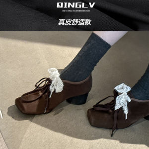 Mary Jane High Heel Ballet Flats Womens Spring Autumn French Style Soft Lambskin Square Head Fashionable Korean Version Shoes