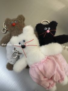 Handmade Cute Black Cat Bear Keychain Furry Bag Charm Unique Design Small Batch Production Apparel Accessories