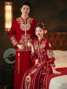 New 2025 Chinese Style Wedding Dress XiuHui Bride Short Size Dragon And Phoenix Coat Traditional Wedding Ceremony Clothes