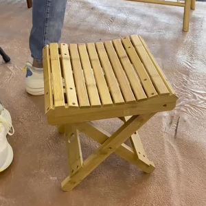 Folding Bamboo Wood Stool Square