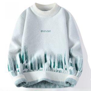 ROMON | Romon Mens Knitted Sweater Thickened Loose Fit Overhead Casual Winter Fashion Round Neck Long Sleeve Youth Active Style