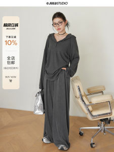 JiShu Workshop French Boy Style Oversize Hoodie Skin-friendly Drapey Conceal Fluffy T Large Size Womens Casual Top